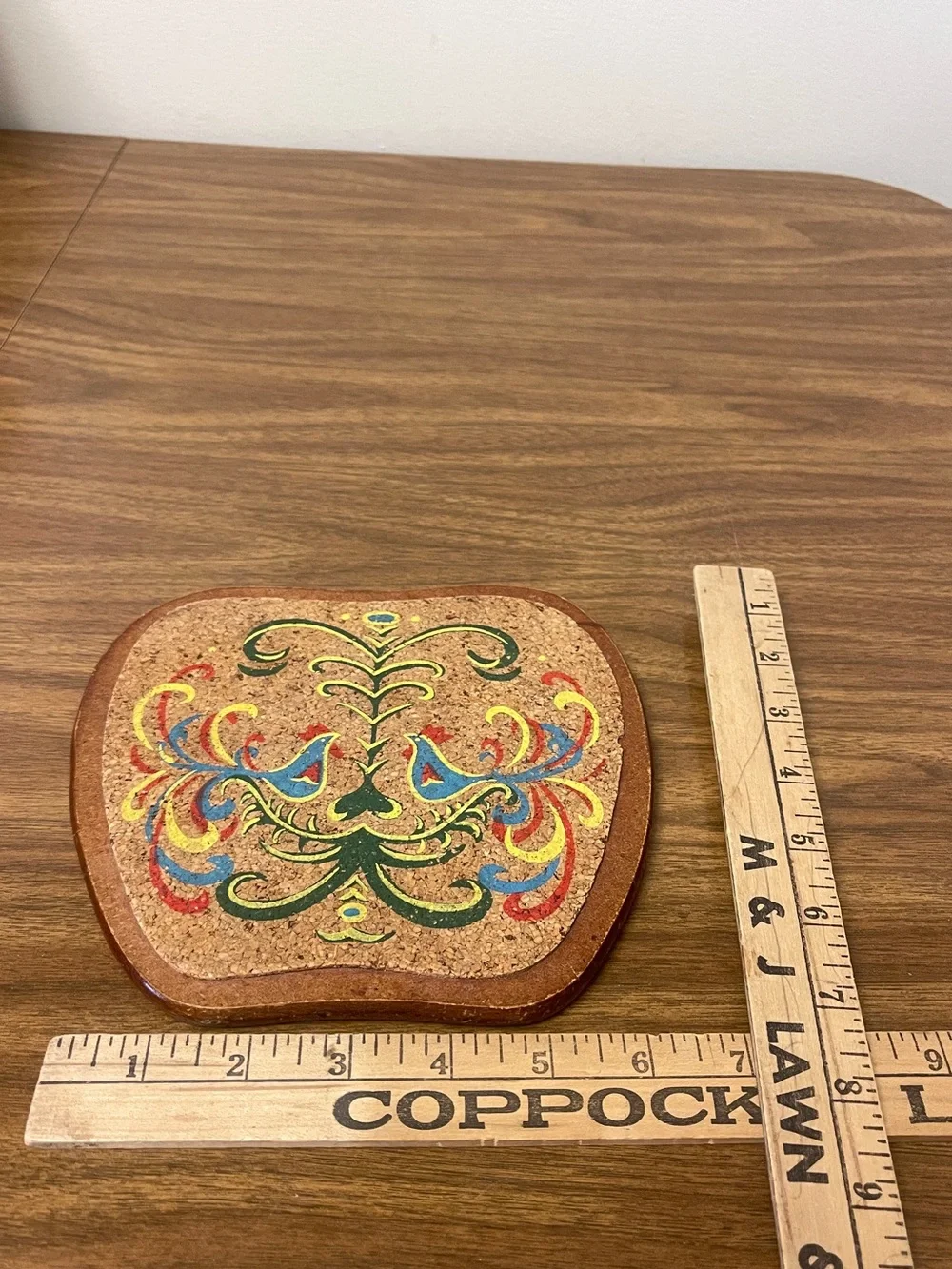 Vintage Cork Dutch Folk Art Hand Painted Trivet/Hot Pad